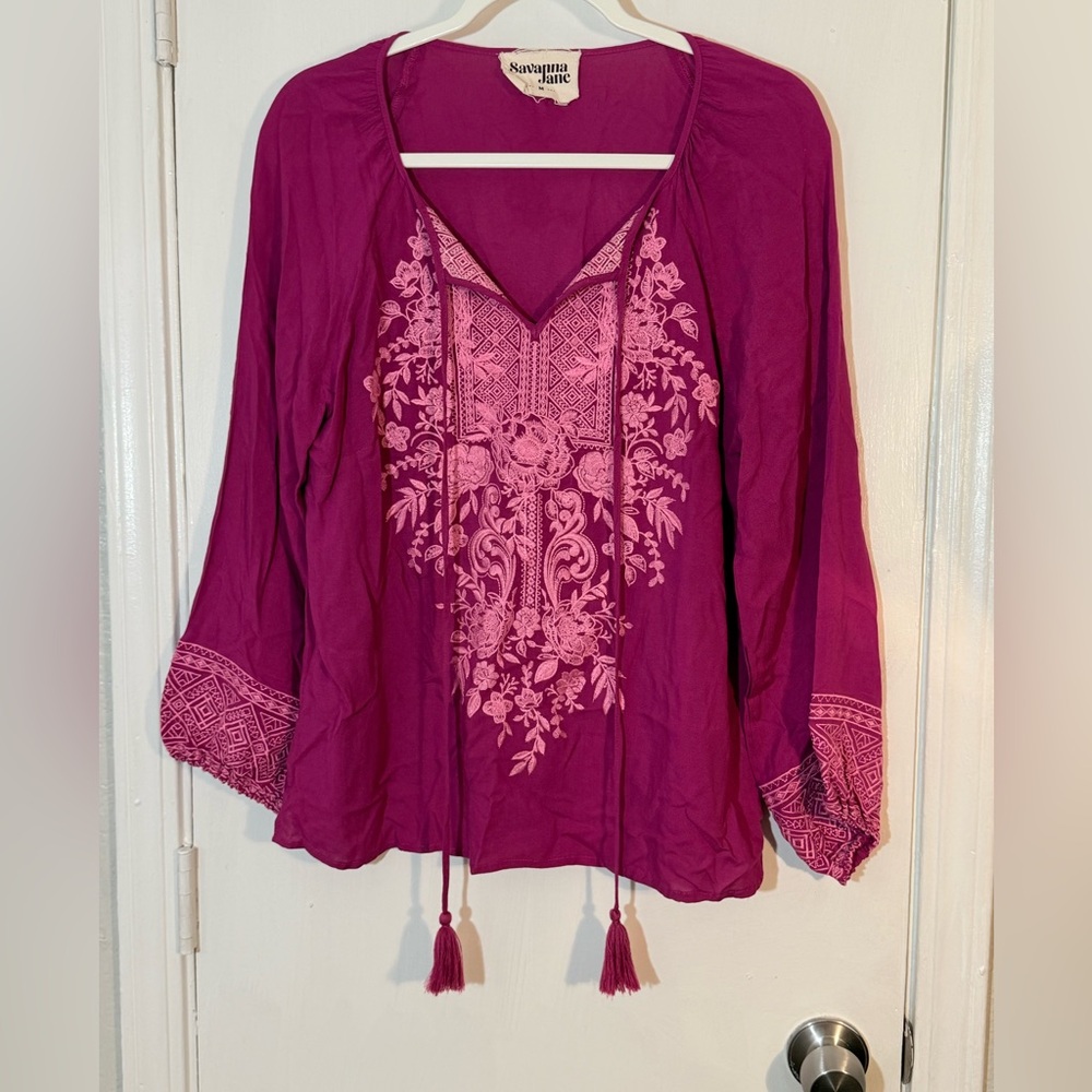 Savanna Jane Fuchsia Embroidered Blouse Size M